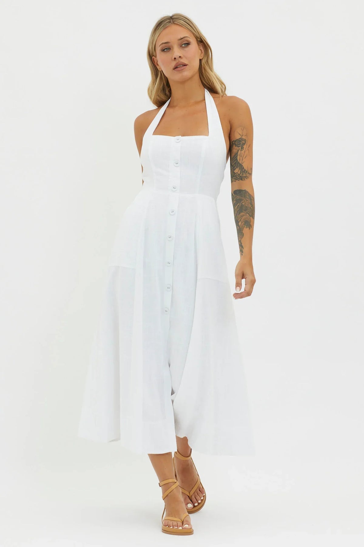Marybeth Halterneck Midi Dress White
