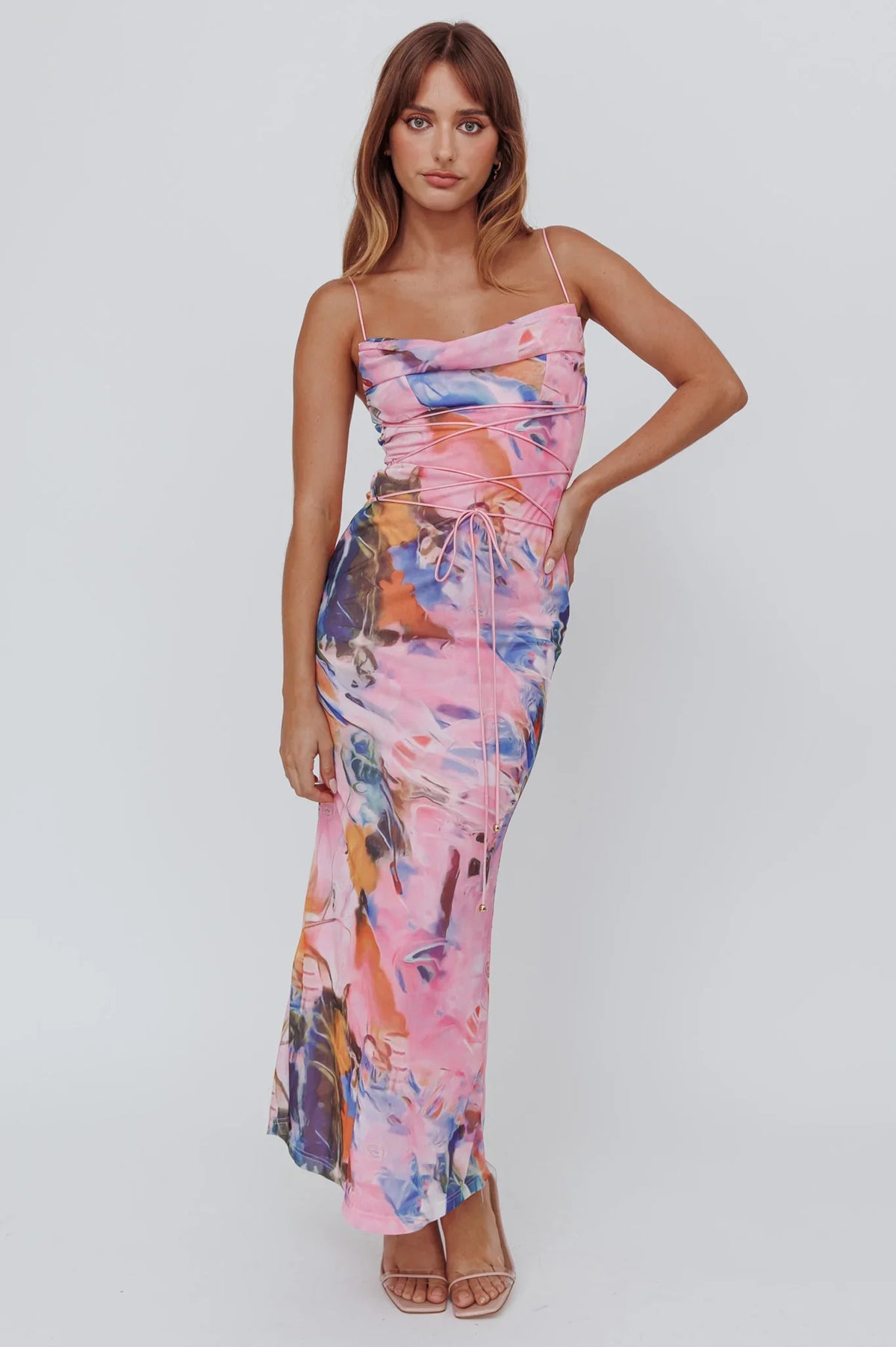 Teava Laced Waist Maxi Dress Watercolor Pink