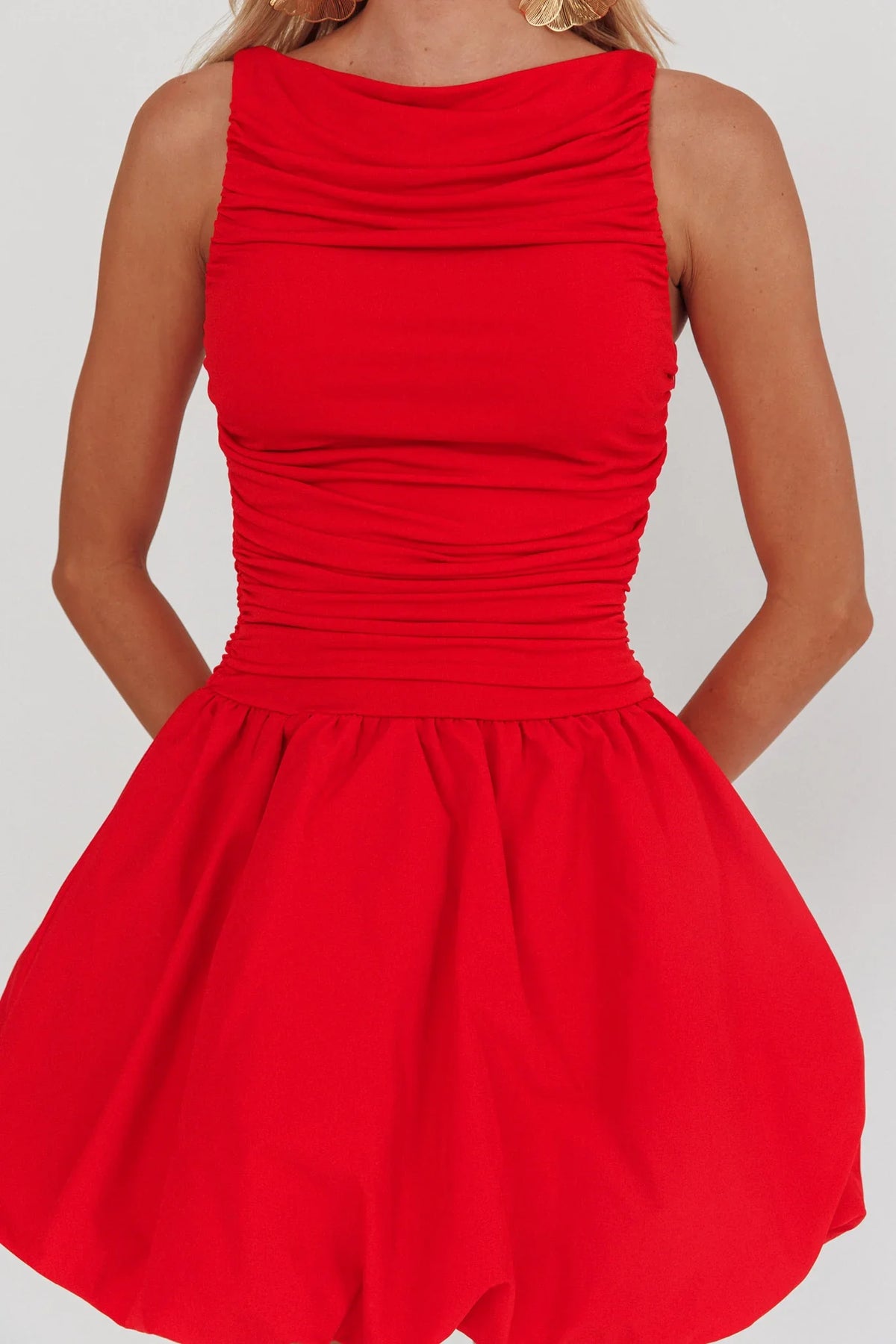 Dalayla Sleeveless Balloon Skirt Mini Dress Red