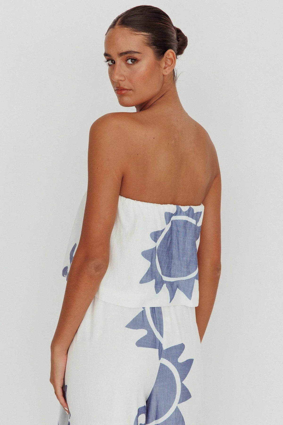 Nectar Sun Print Strapless Top Blue