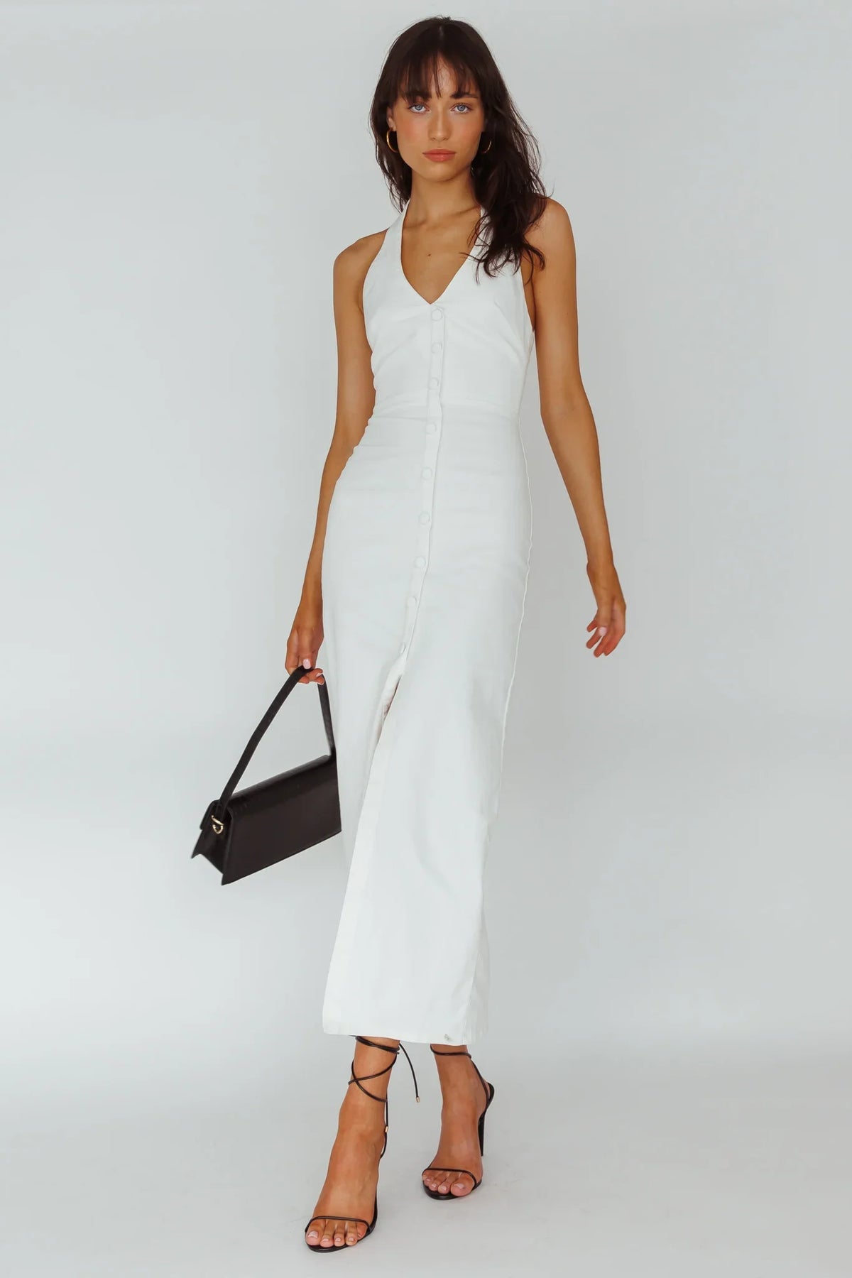 Renita Halterneck Button Maxi Dress White