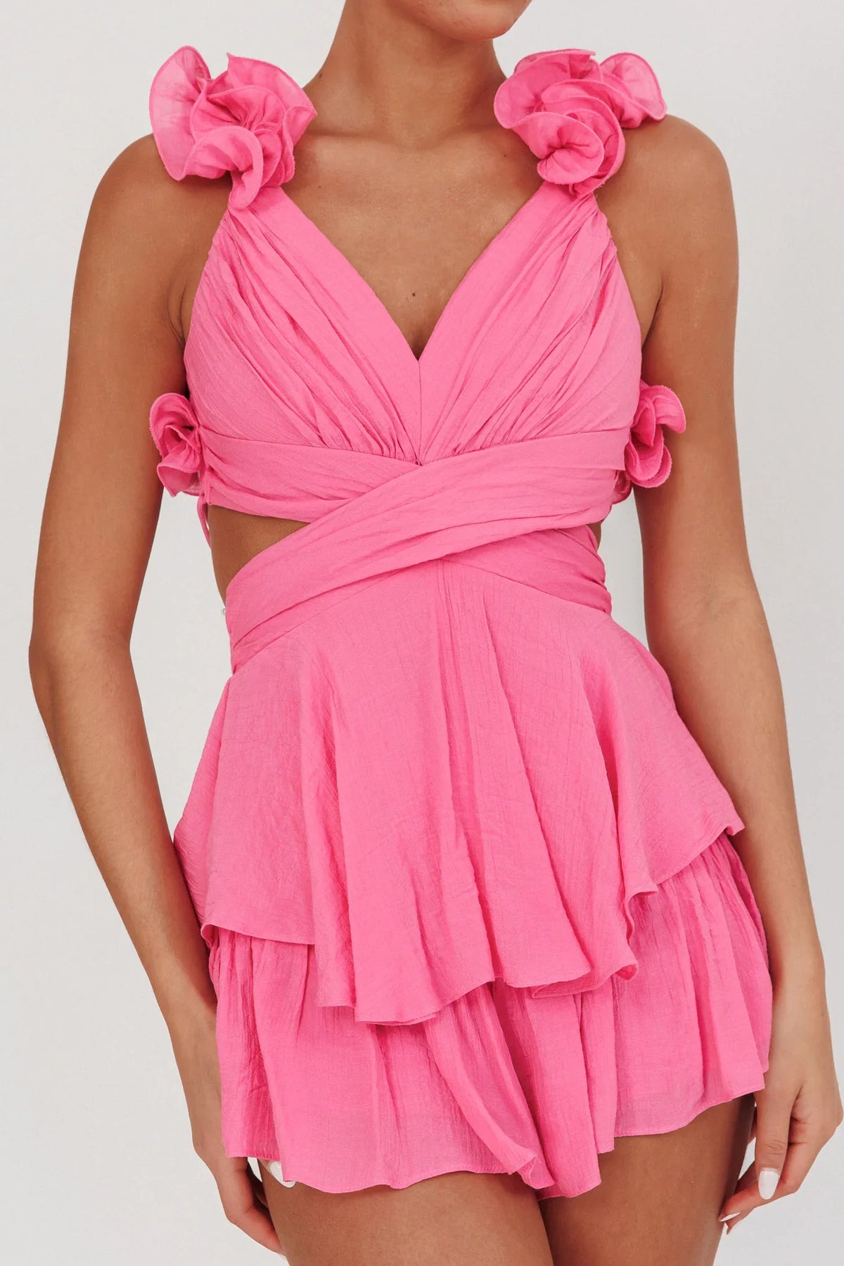 Madara Lace-Up Back Romper Pink
