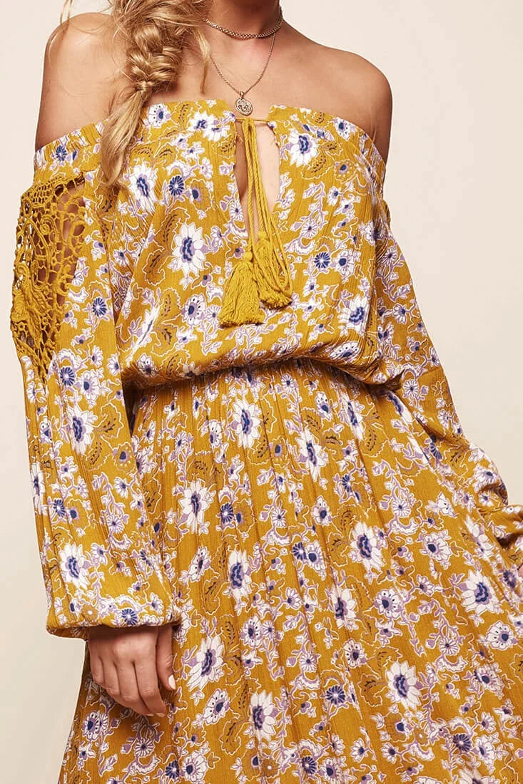 Mojave Off-Shoulder Floral Maxi Dress Mustard