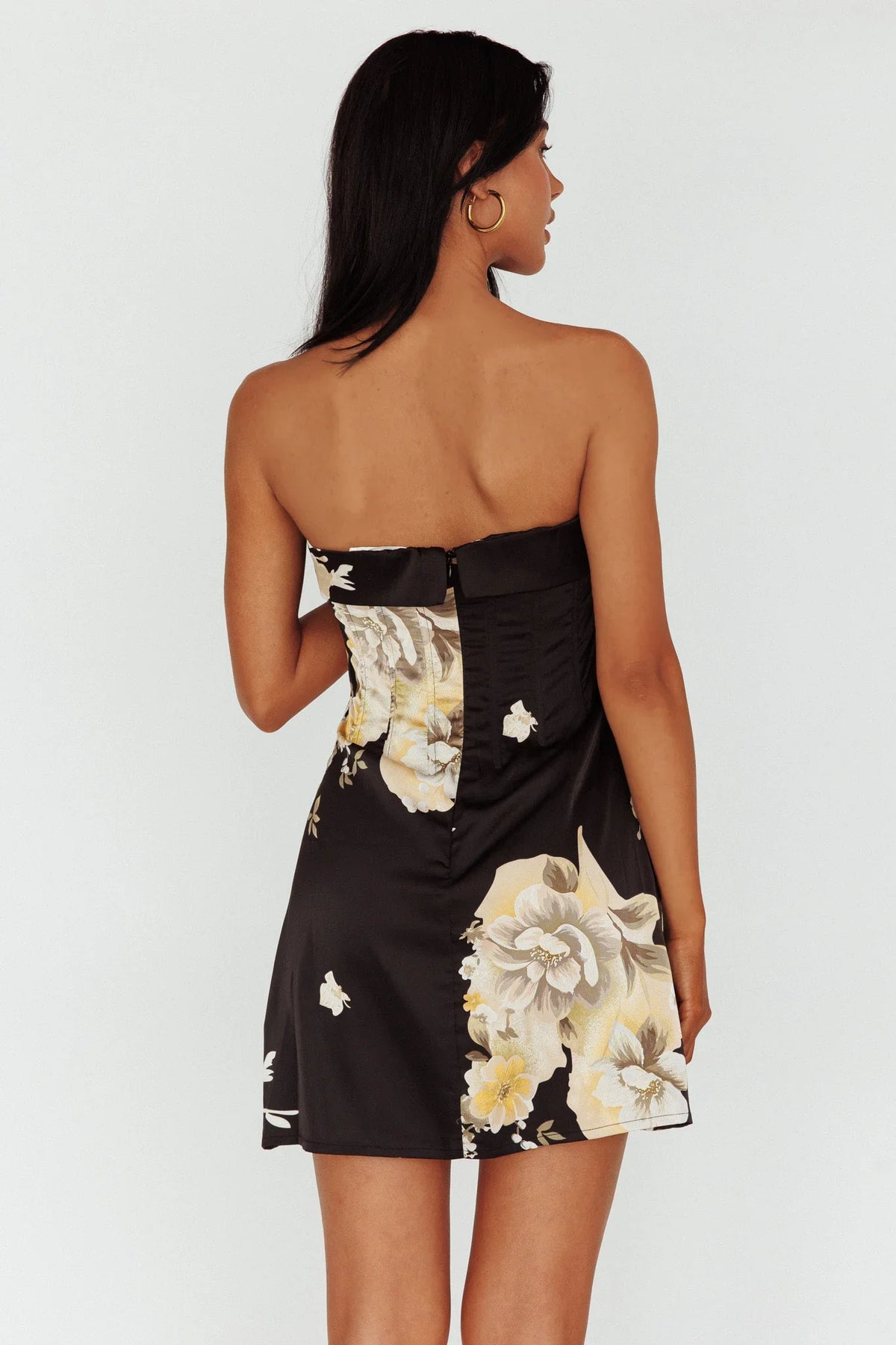 Govana Foldover Neckline Mini Dress Print Black