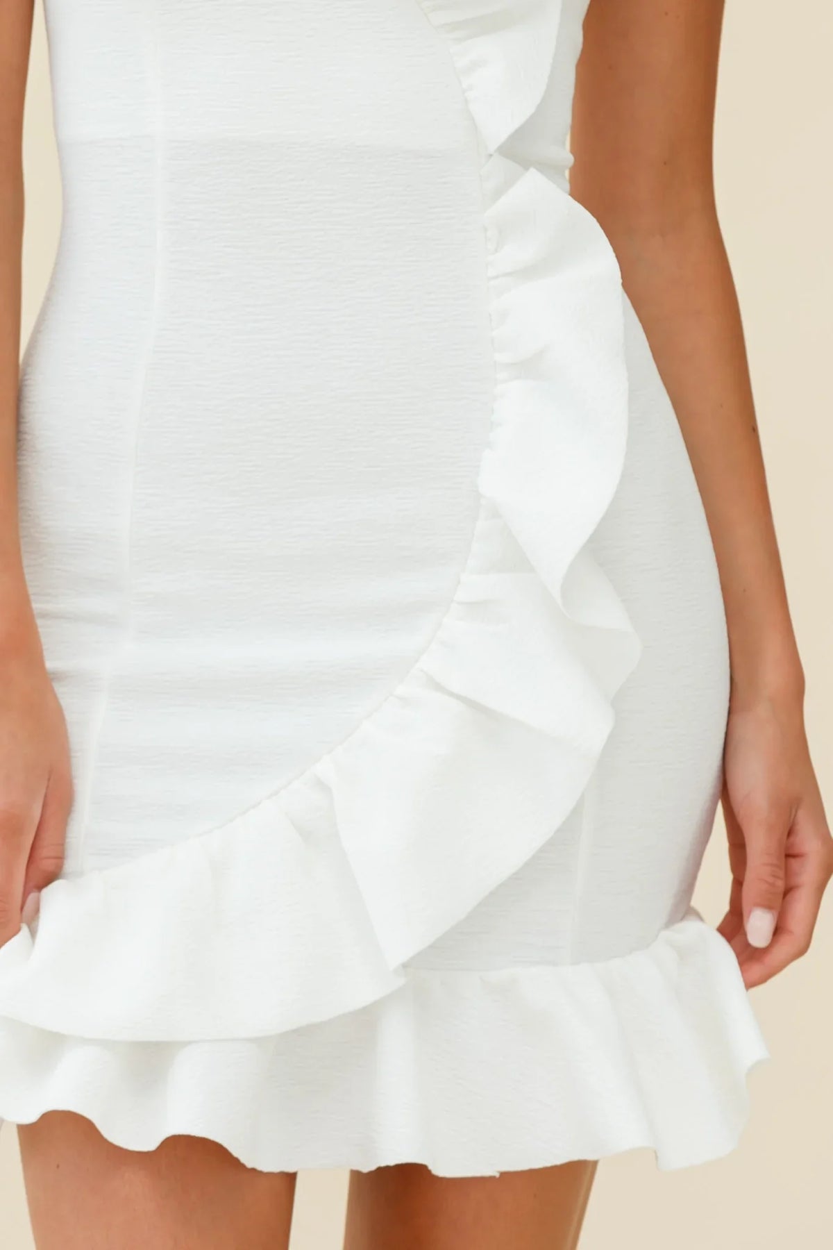 Juanita Half Moon Ruffle Detail Bodycon Dress White