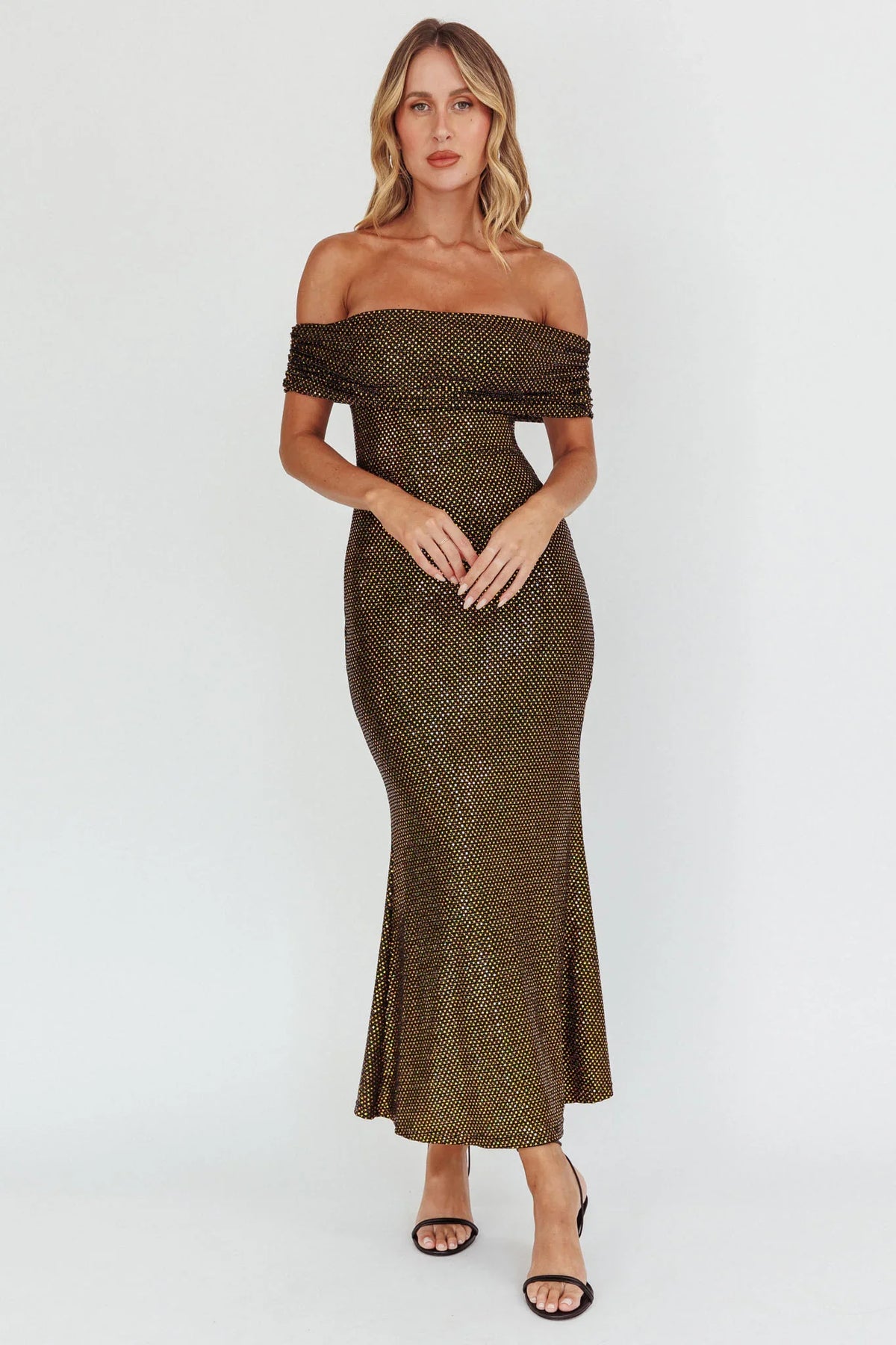 Kailey Off-Shoulder Maxi Dress Spangle Black