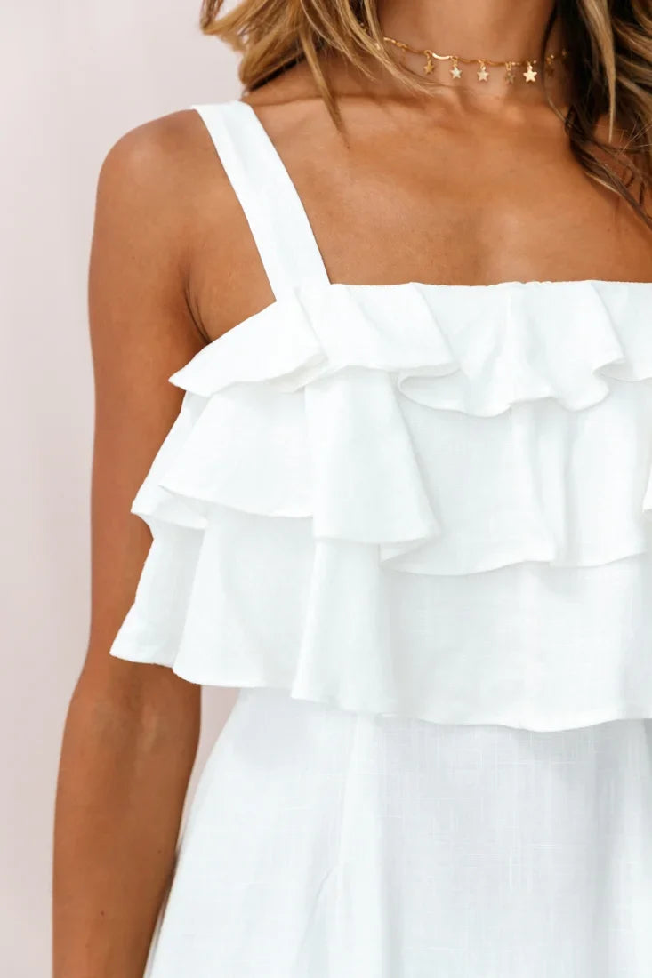Lucille Tiered Ruffle A-Line Dress White