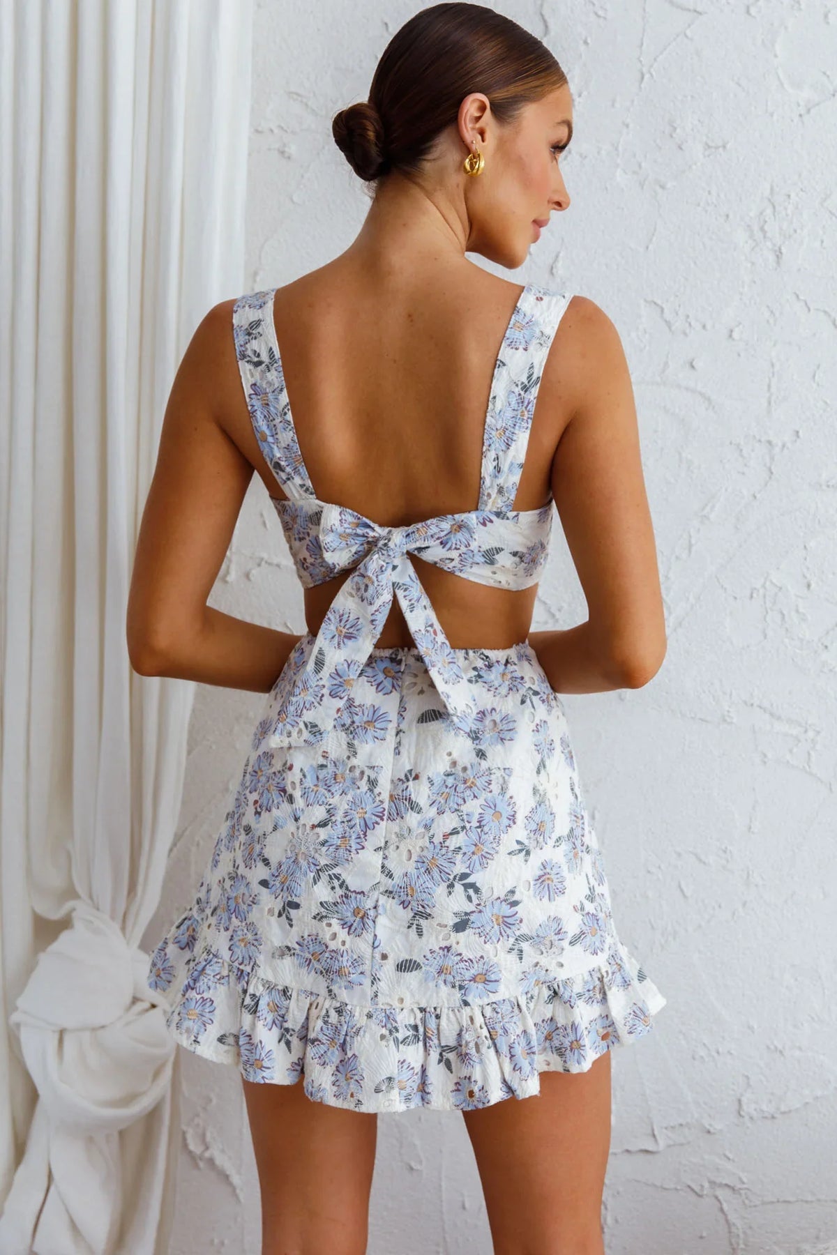 Pascale String-Tie Cut-Out Dress Floral Blue