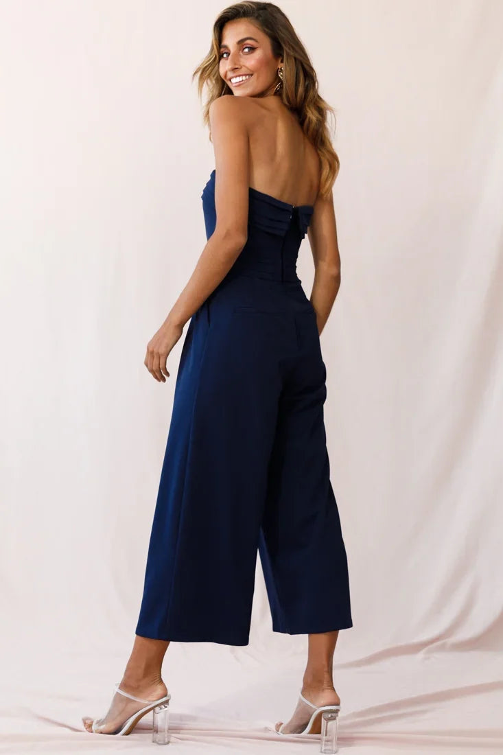 Chosen Strapless Wide Leg Jumpsuit Navy