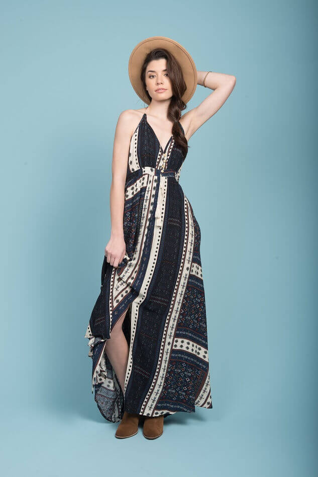 Romani Open Back Maxi Dress Navy