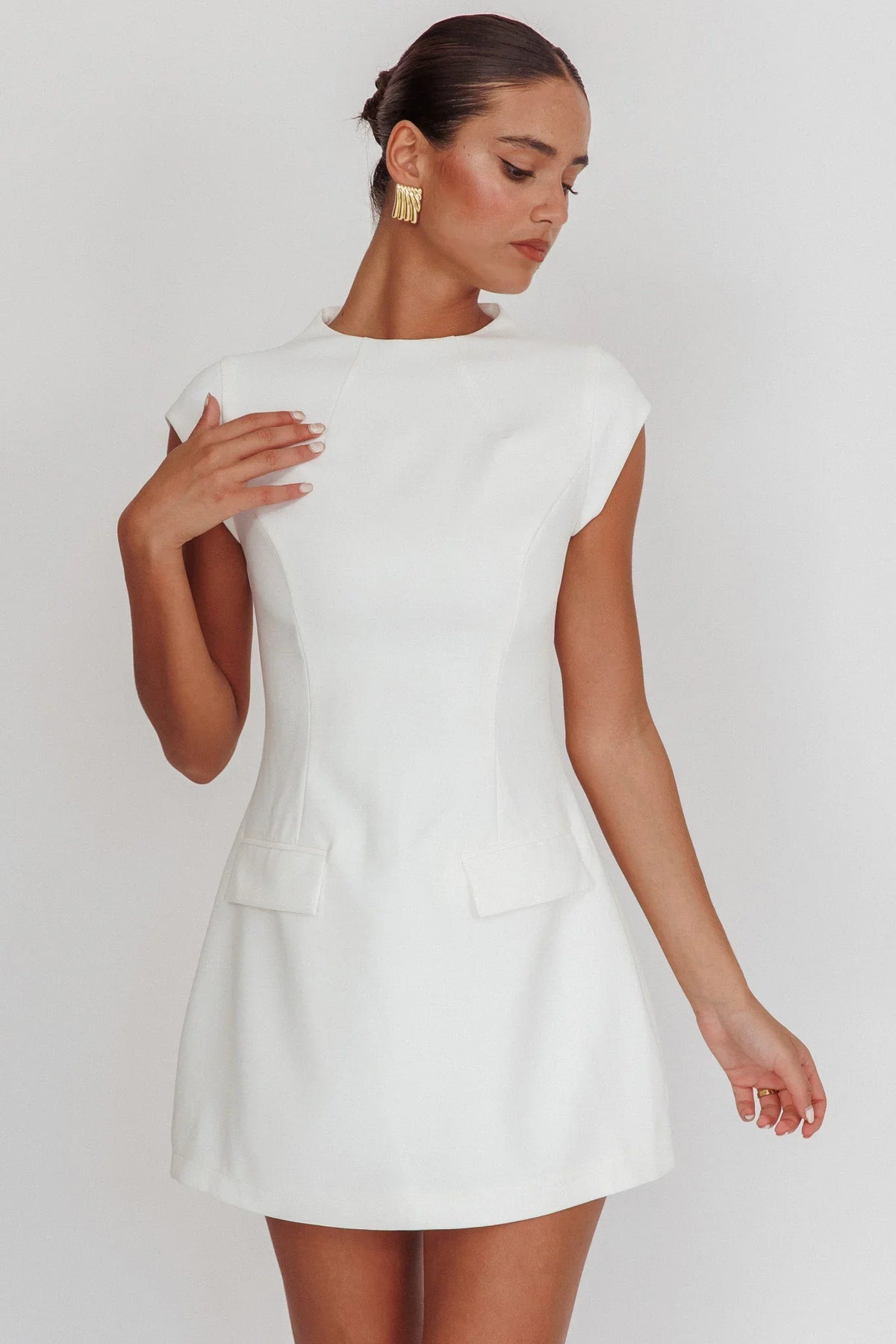 Aristos Cap Sleeve Mini Dress White