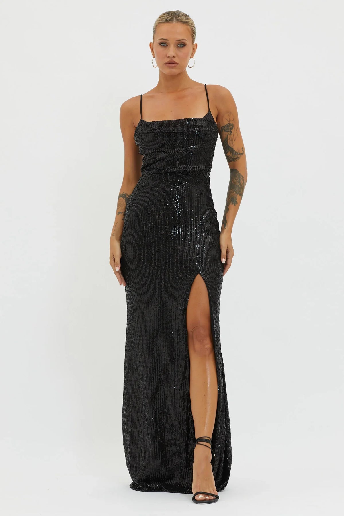 Kerene Spit Sequin Maxi Dress Black