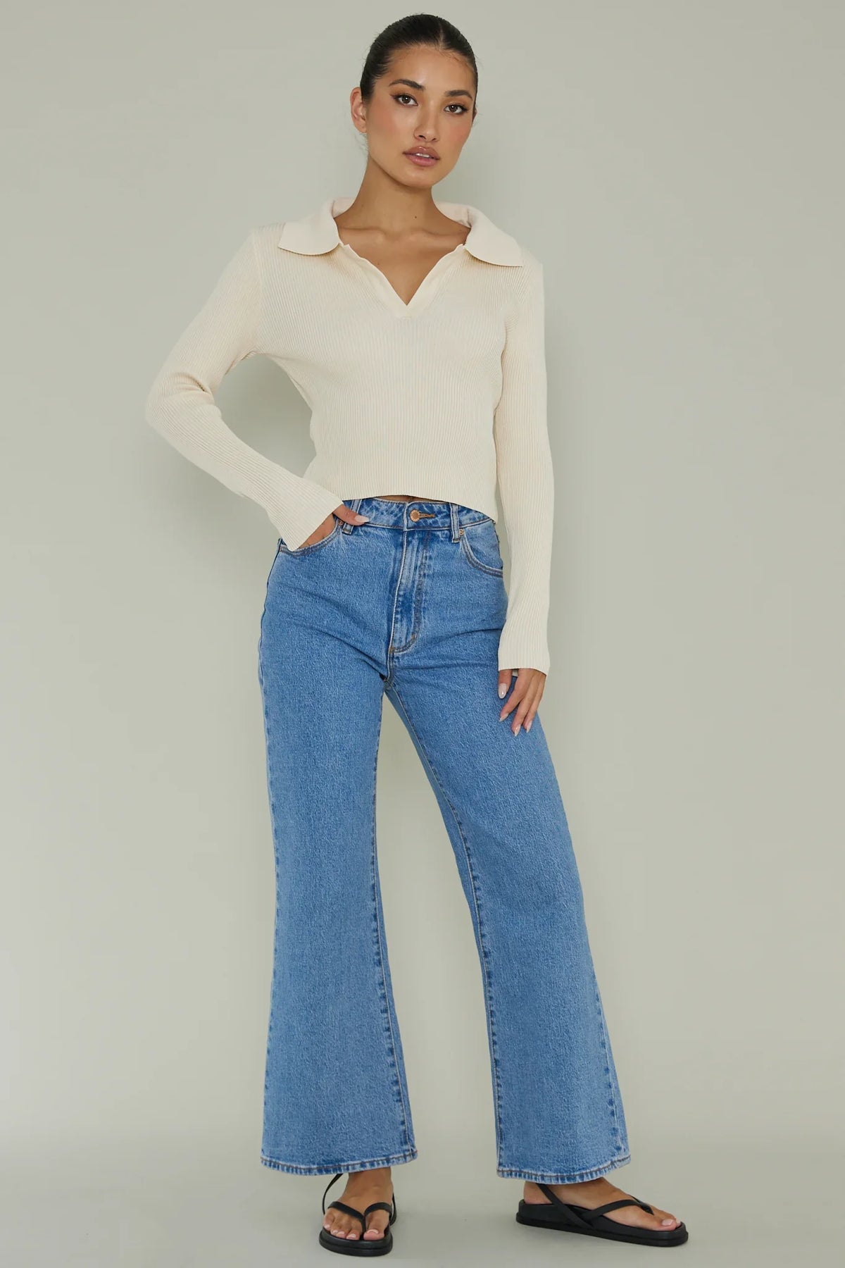 Lake Days Collared Knit Top Cream