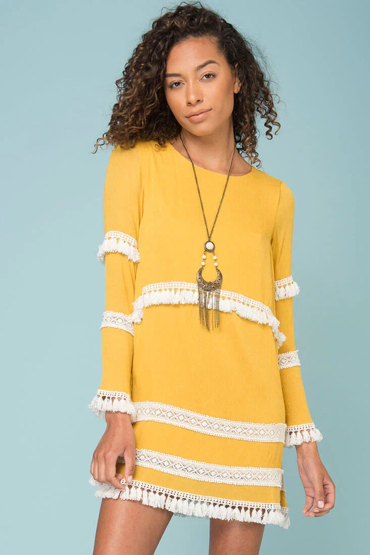 Ansley Cute Tassle Dress Yellow Mustard