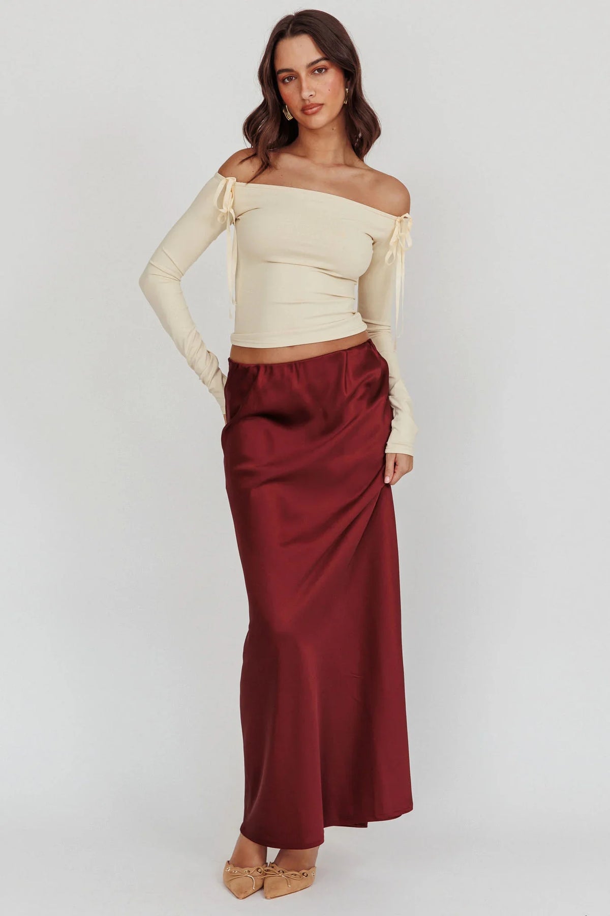 Cherubim Satin Maxi Skirt Wine