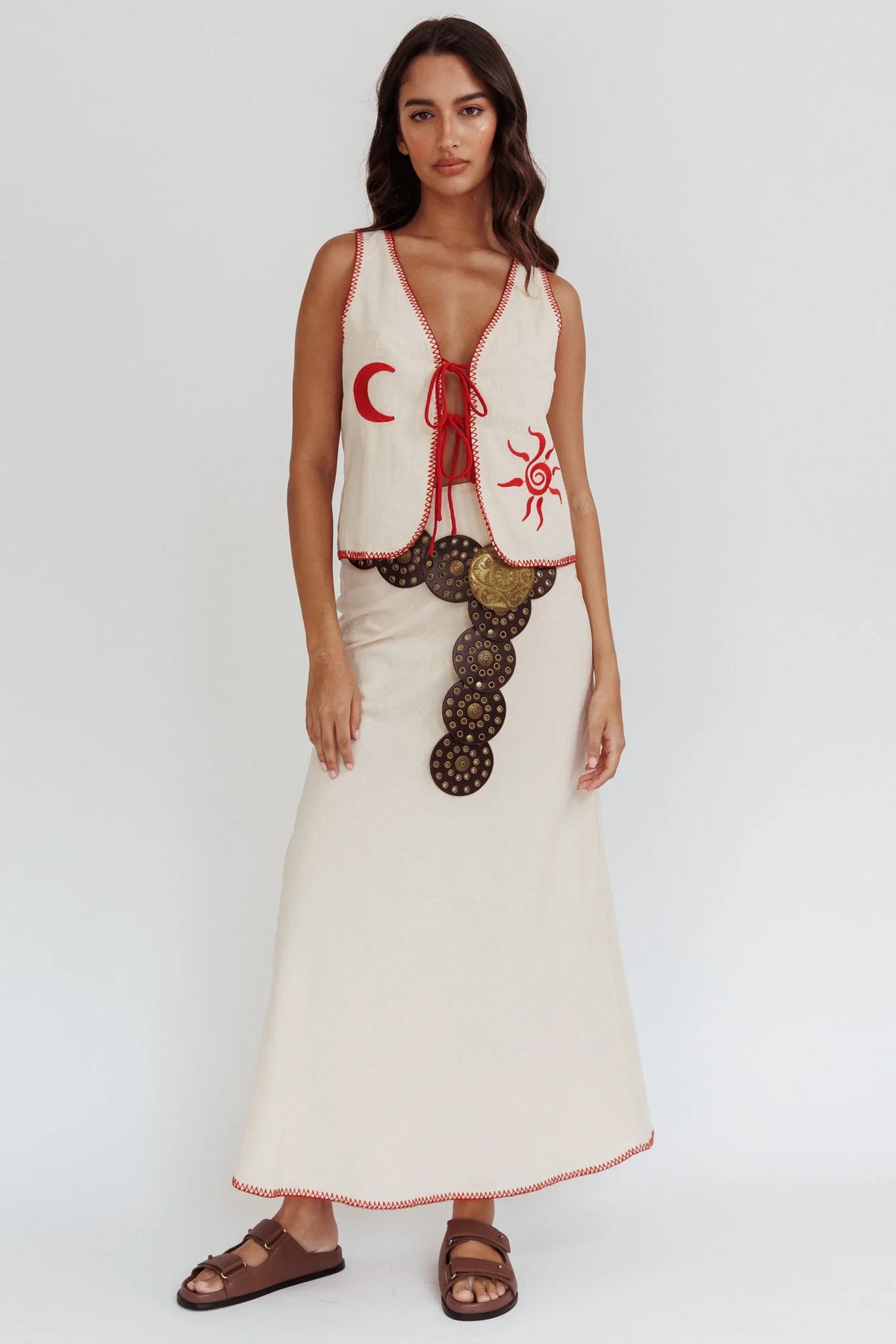 Dose Of Sunshine Blanket Stitch Vest Top Beige