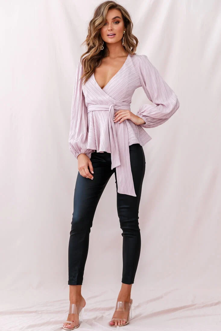 Macy Fit & Flare Wrap Top Mauve