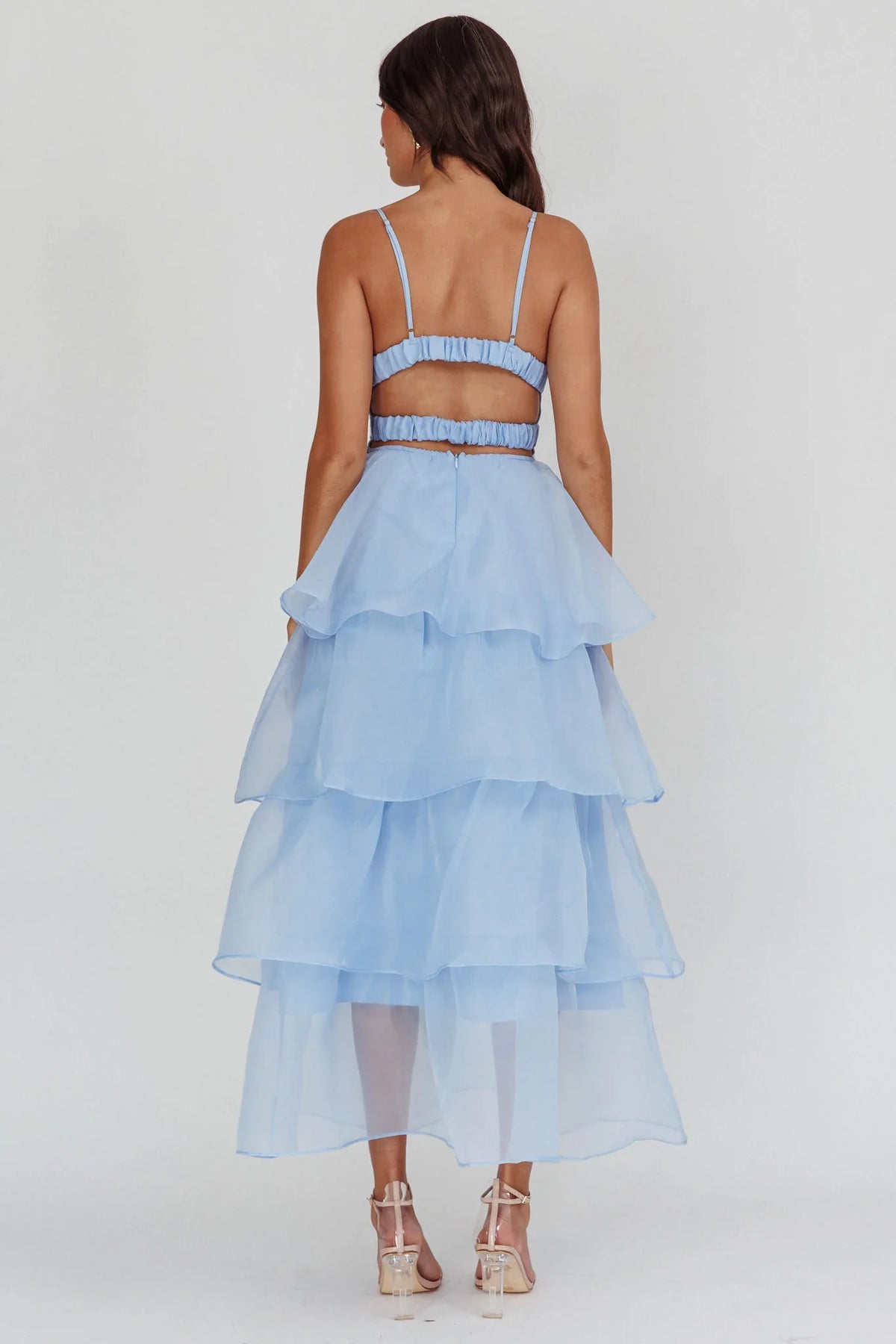 Made For You Tiered Ruffle Midi Dress Blue