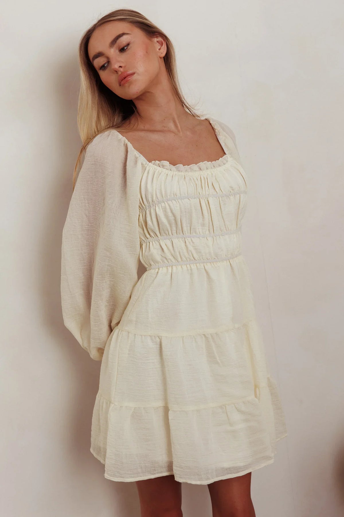 On A High Puff Sleeves Low Back Mini Dress Ivory