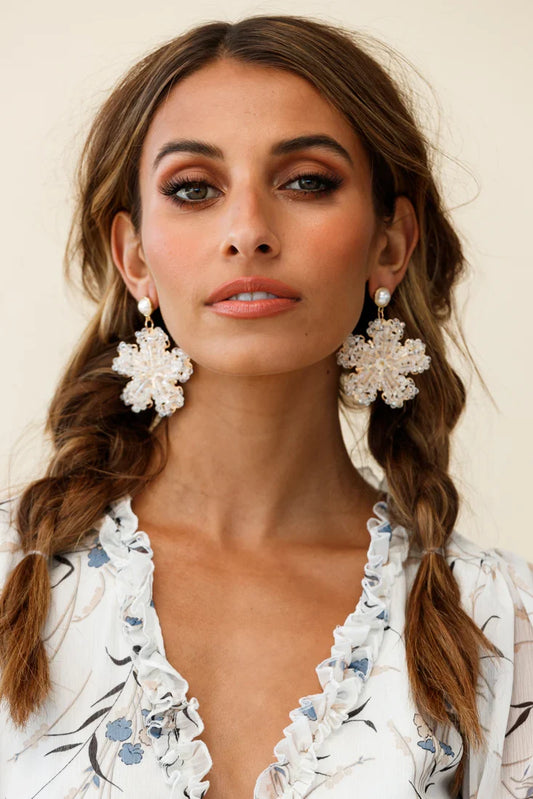 Serendipity Beaded Flower Earrings Clear