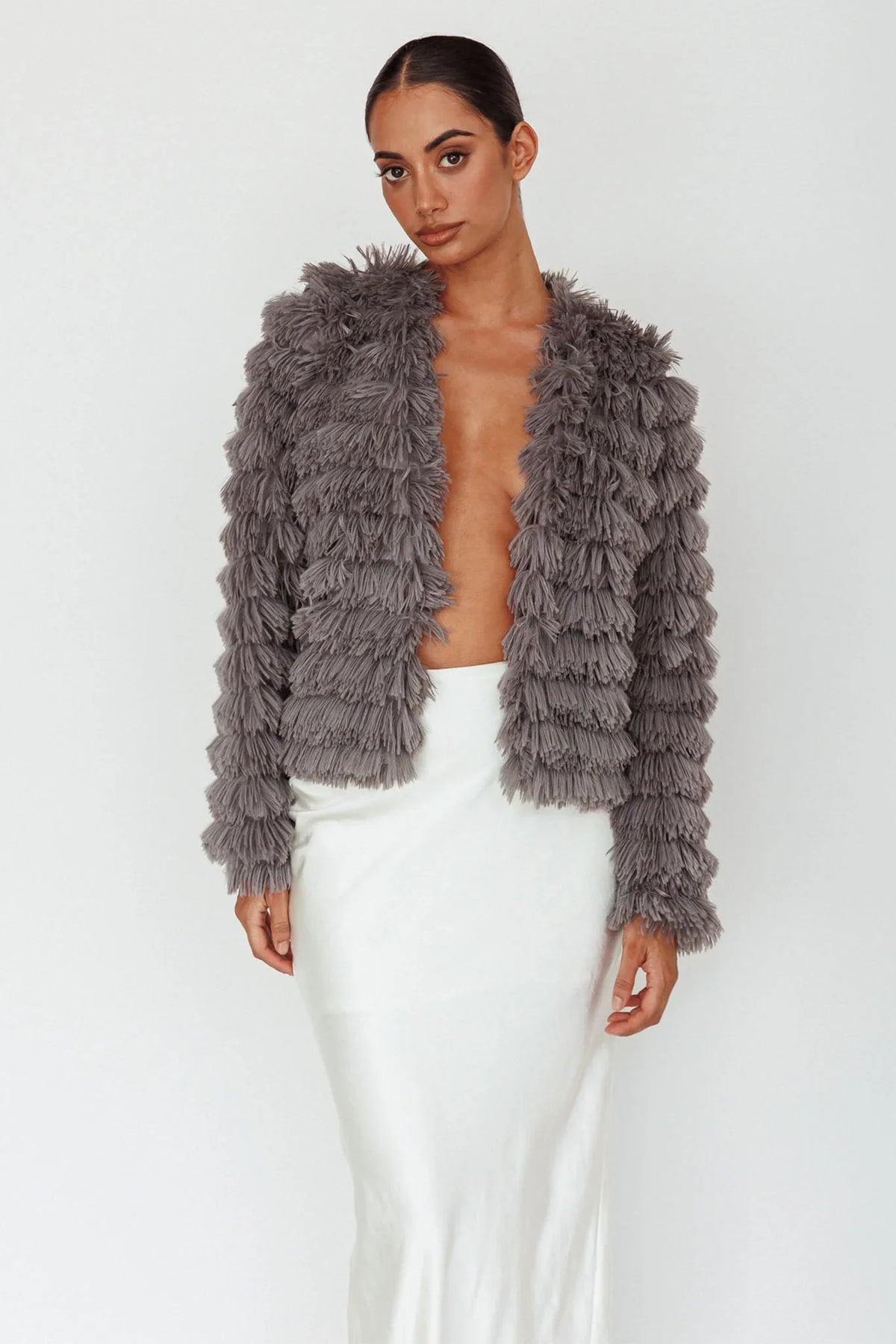 Montana Shaggy Faux Fur Coat Grey