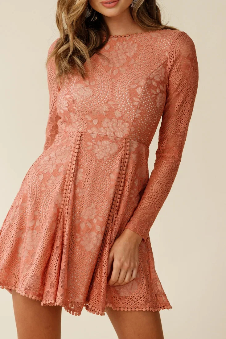 Palm Springs Lace Overlay Low Back Dress Rose