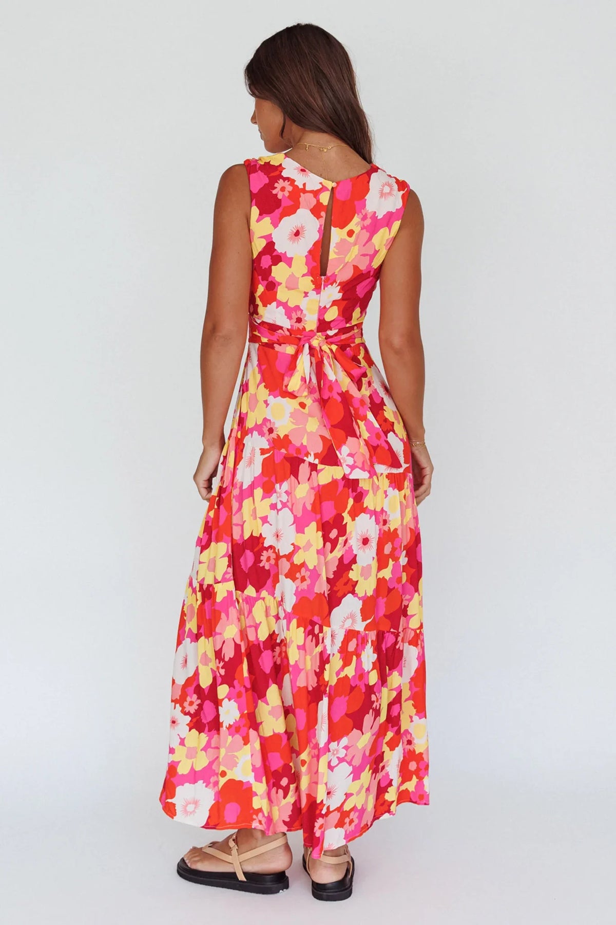 Shaniqua Cut-Out Sleeveless Midi Dress Floral Pink