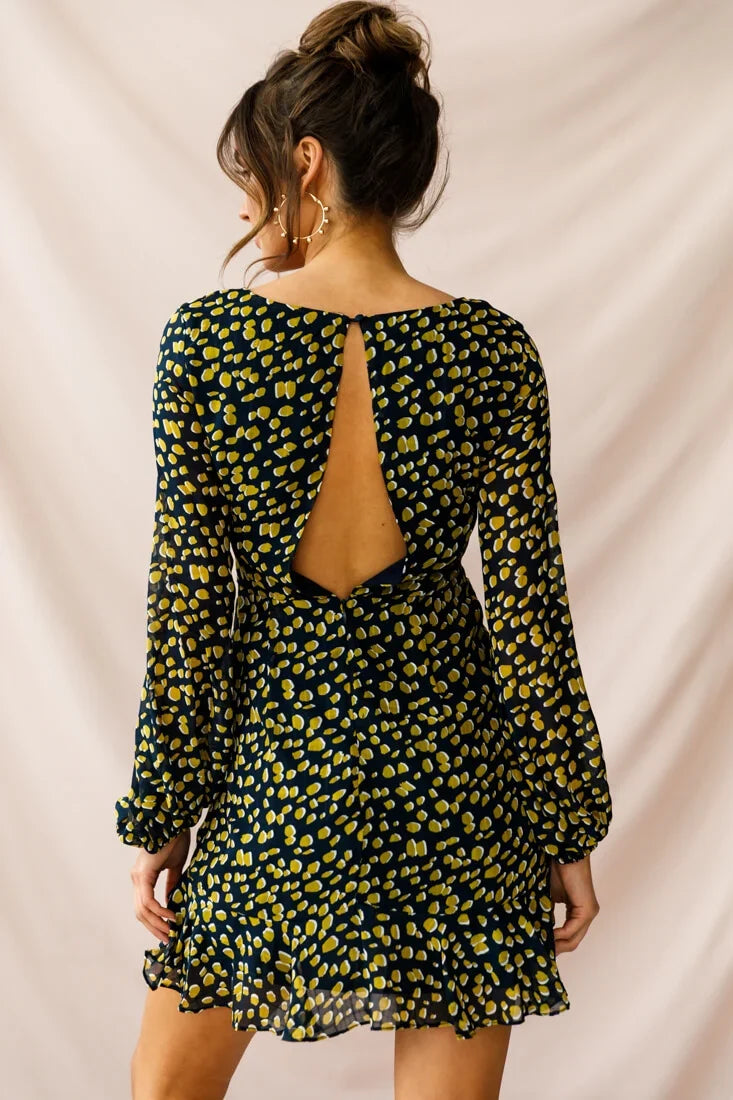 Carla Long Sleeve Bust Tie Dress Navy