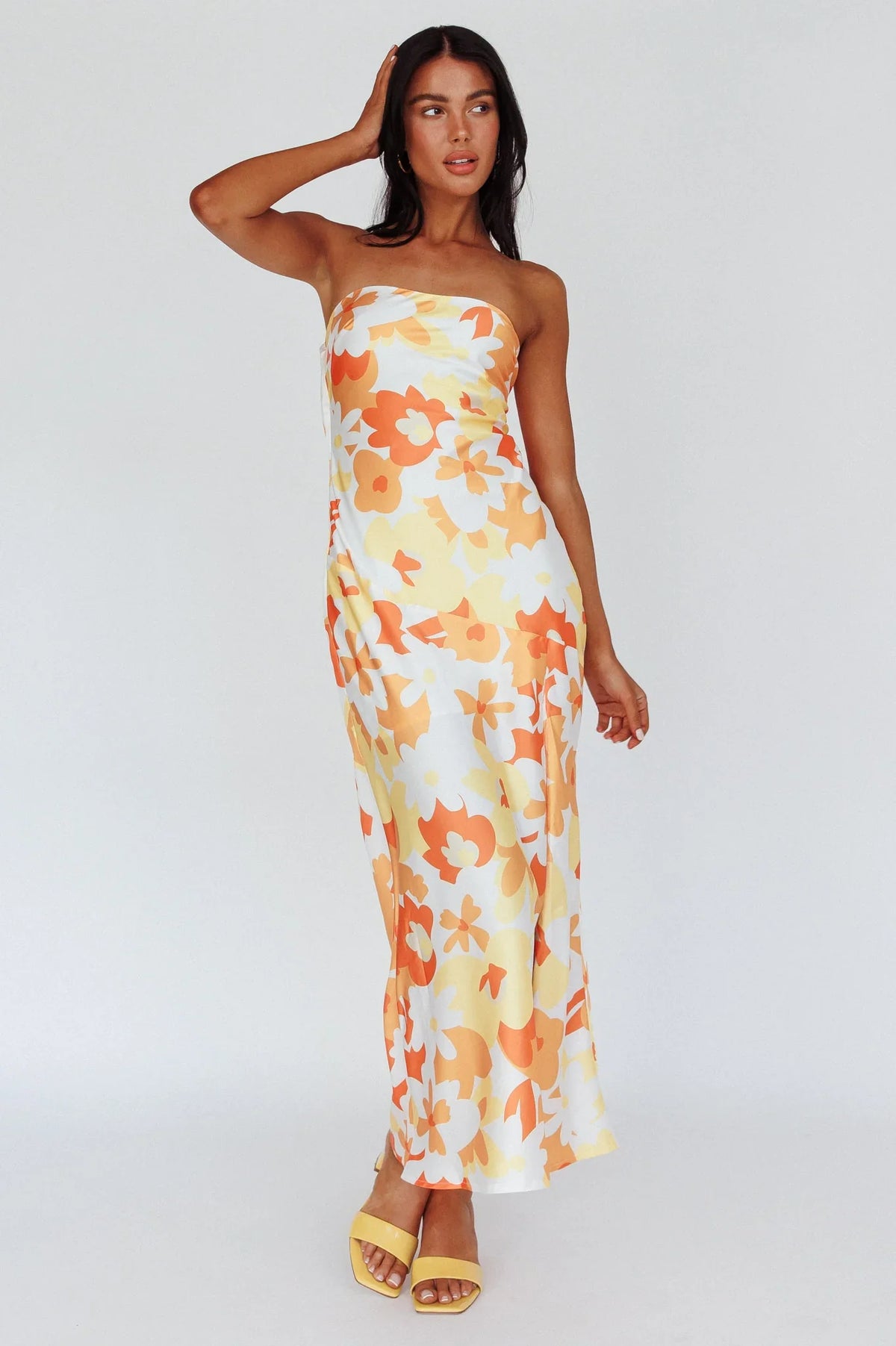 Latisha Strappy Cowl Back Midi Dress Floral Orange