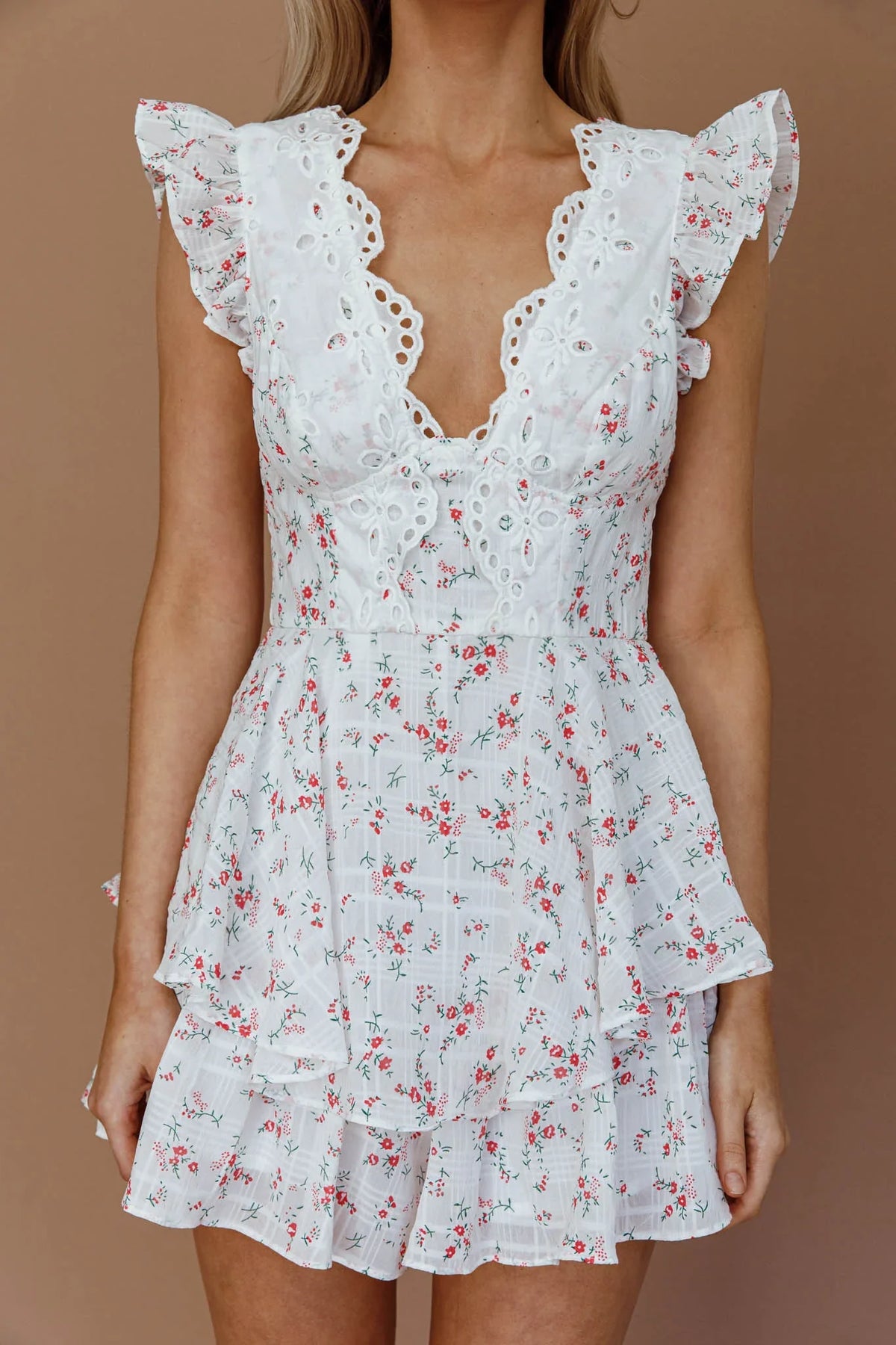 Aylina Scalloped Lace Romper Floral Red