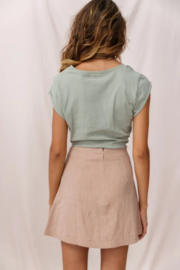 Pia Faux Placket Tortoise Shell Button Skirt Mocha