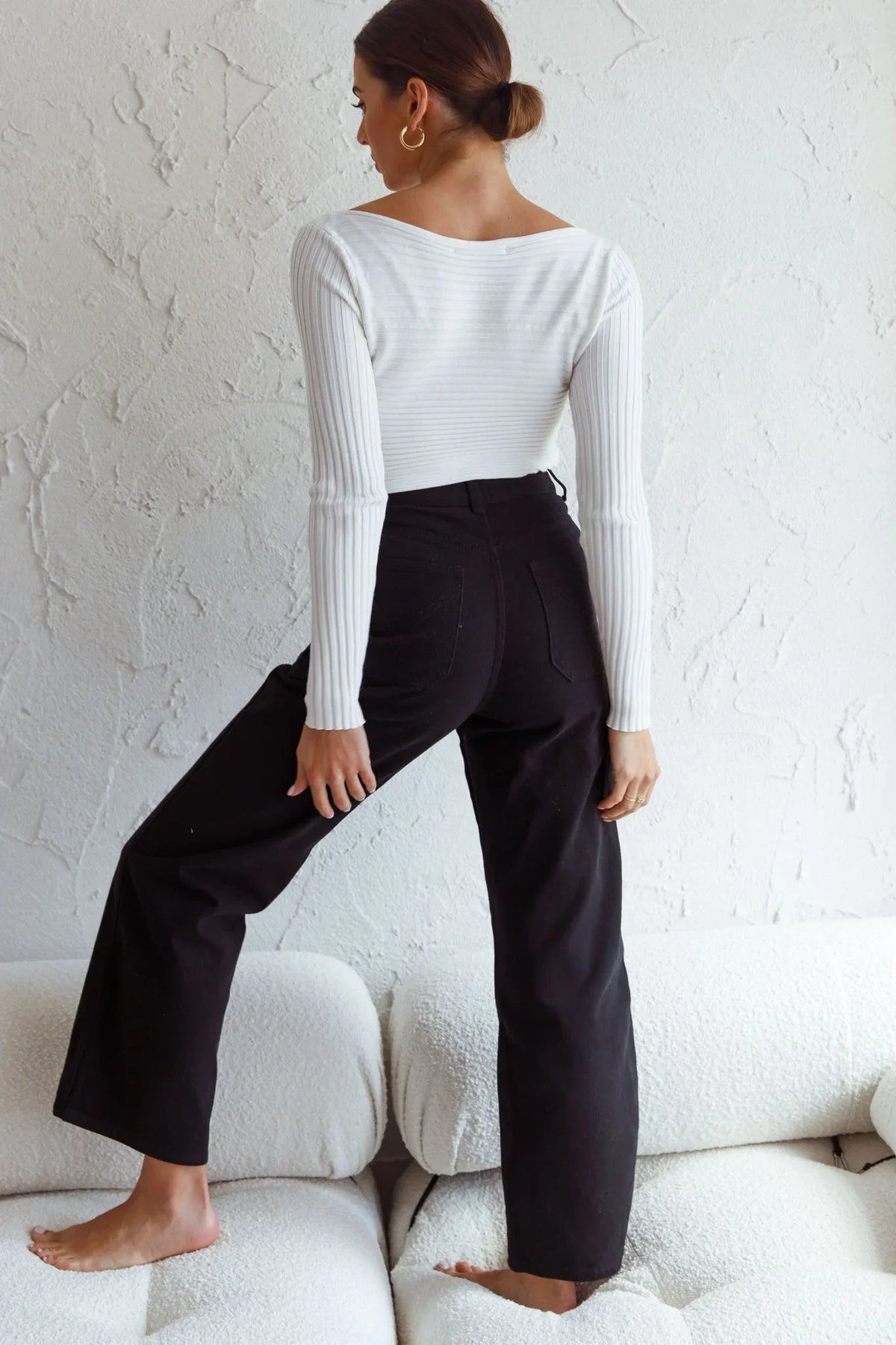 Dream Weaver Long Sleeve Twist Bust Crop Top White