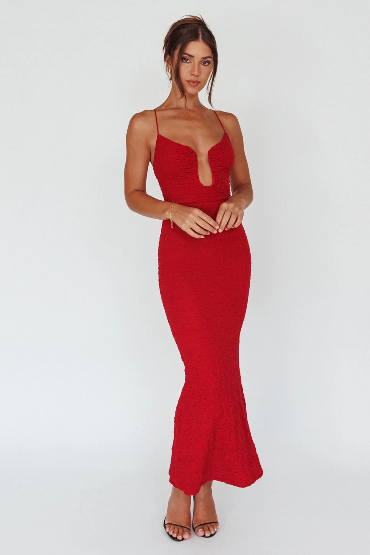 Nouveau U-Neckline Midi Dress Wine