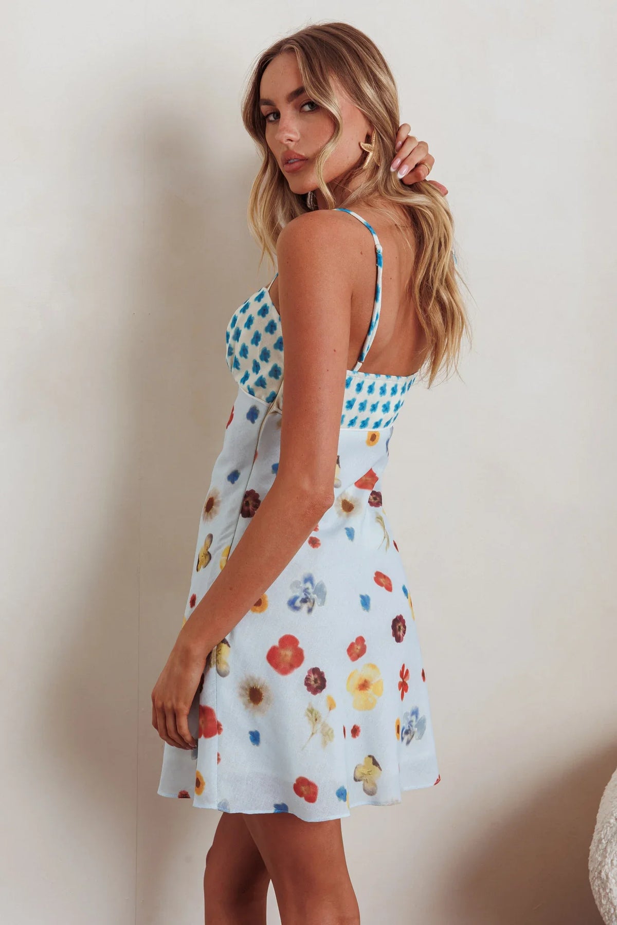 Fleur Sun Cami Strap Mini Dress Flowers Blue
