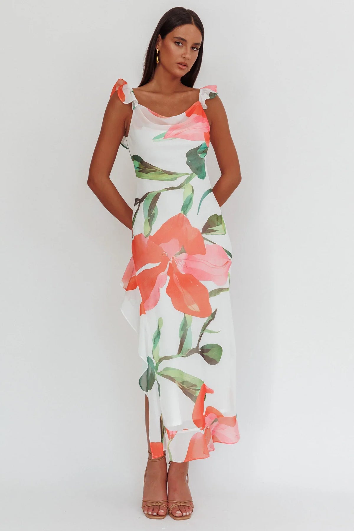 Loula Ruffle Strap Maxi Dress Floral Red