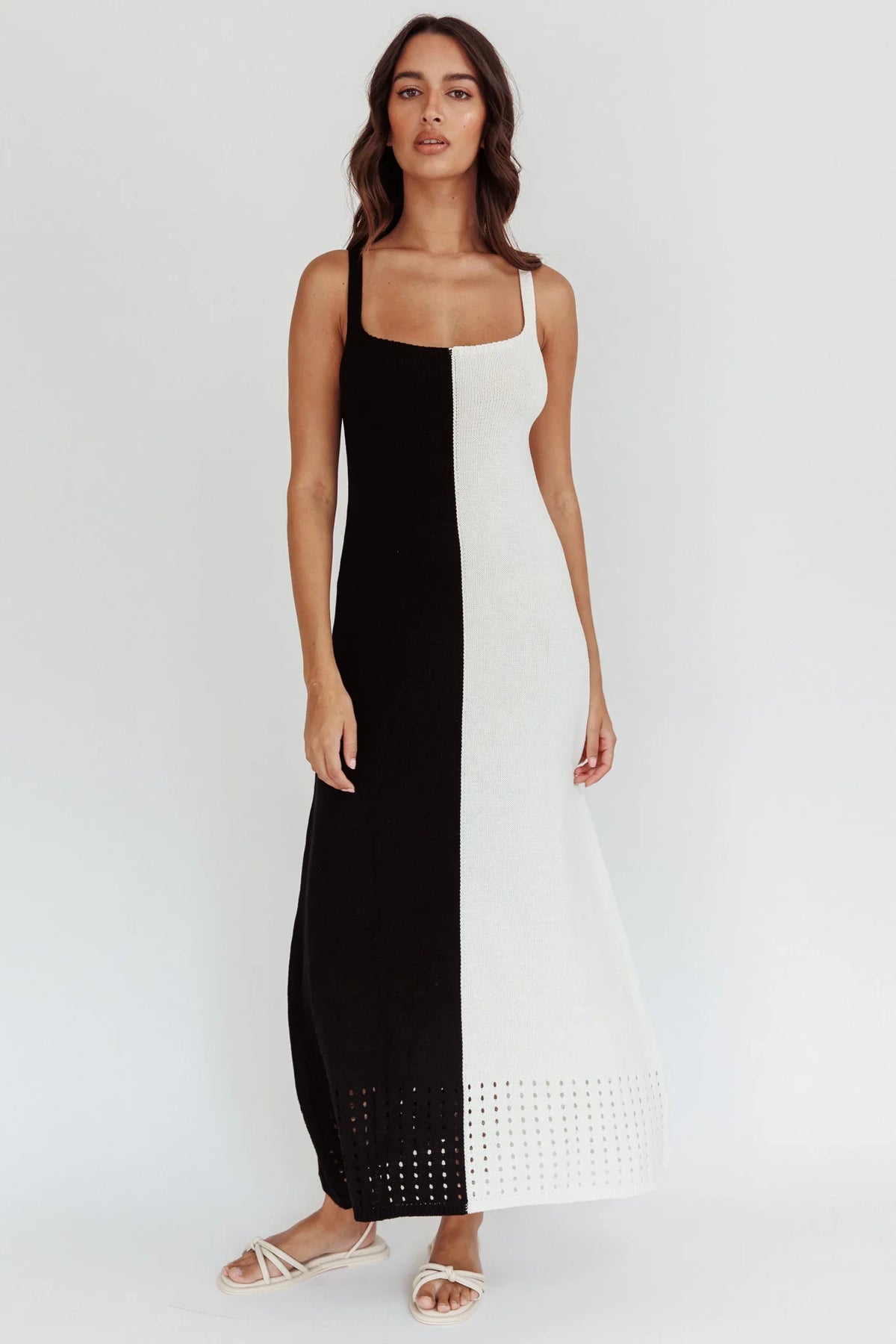 Sunday Fun Day Knit Maxi Dress Black Cream