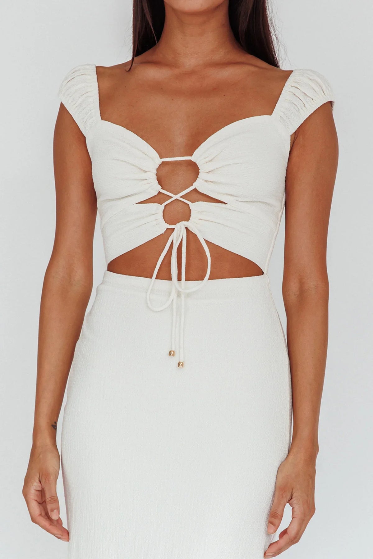 Iconic Cut-Out Bodice Midi Dress Cream