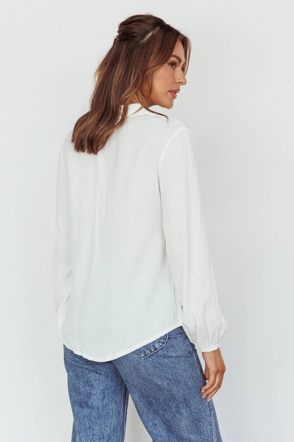 Villa Oasis Long Sleeve Button Shirt White