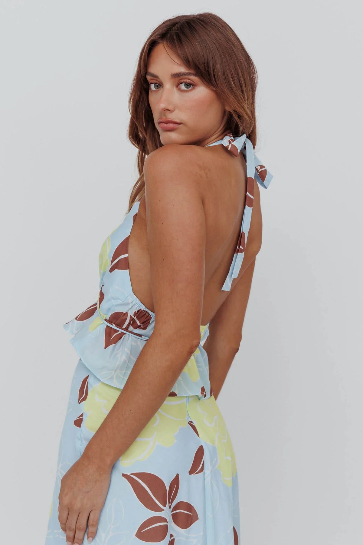 Kika Halterneck Crop Top Floral Blue