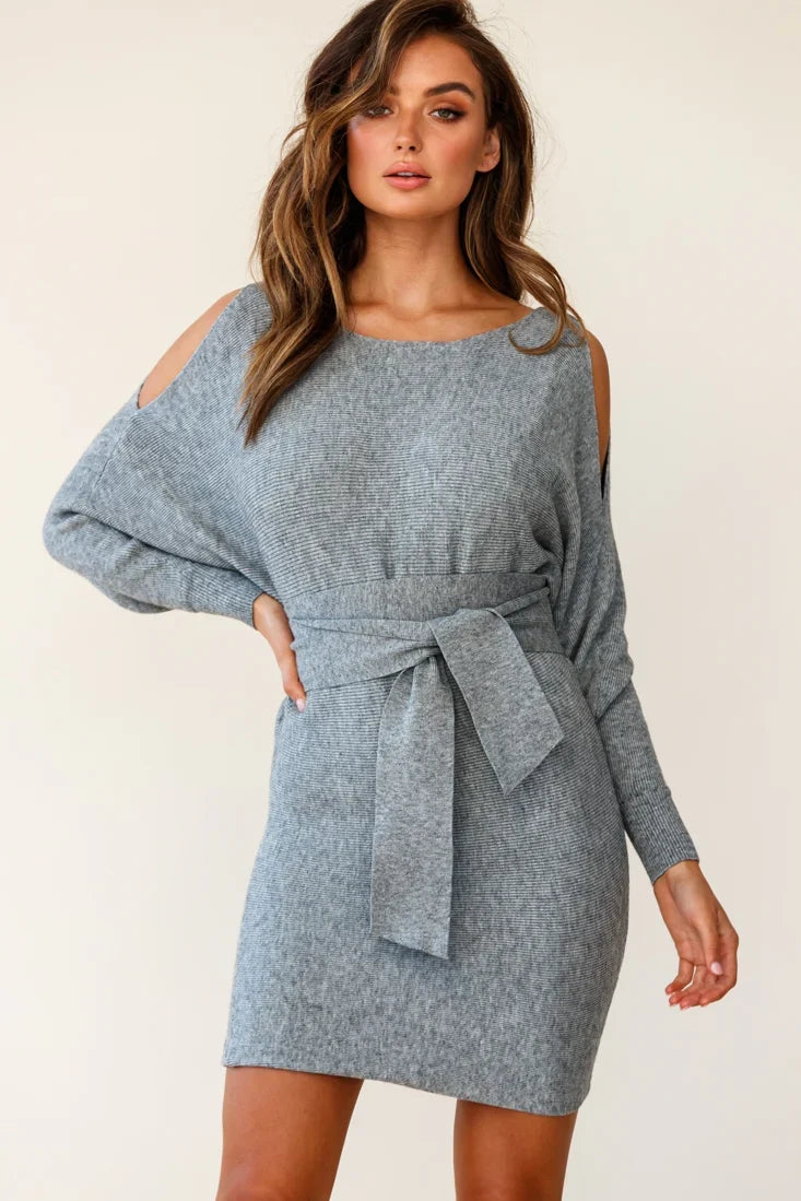 Sorry, Honey Cold Shoulder Knit Dress Grey