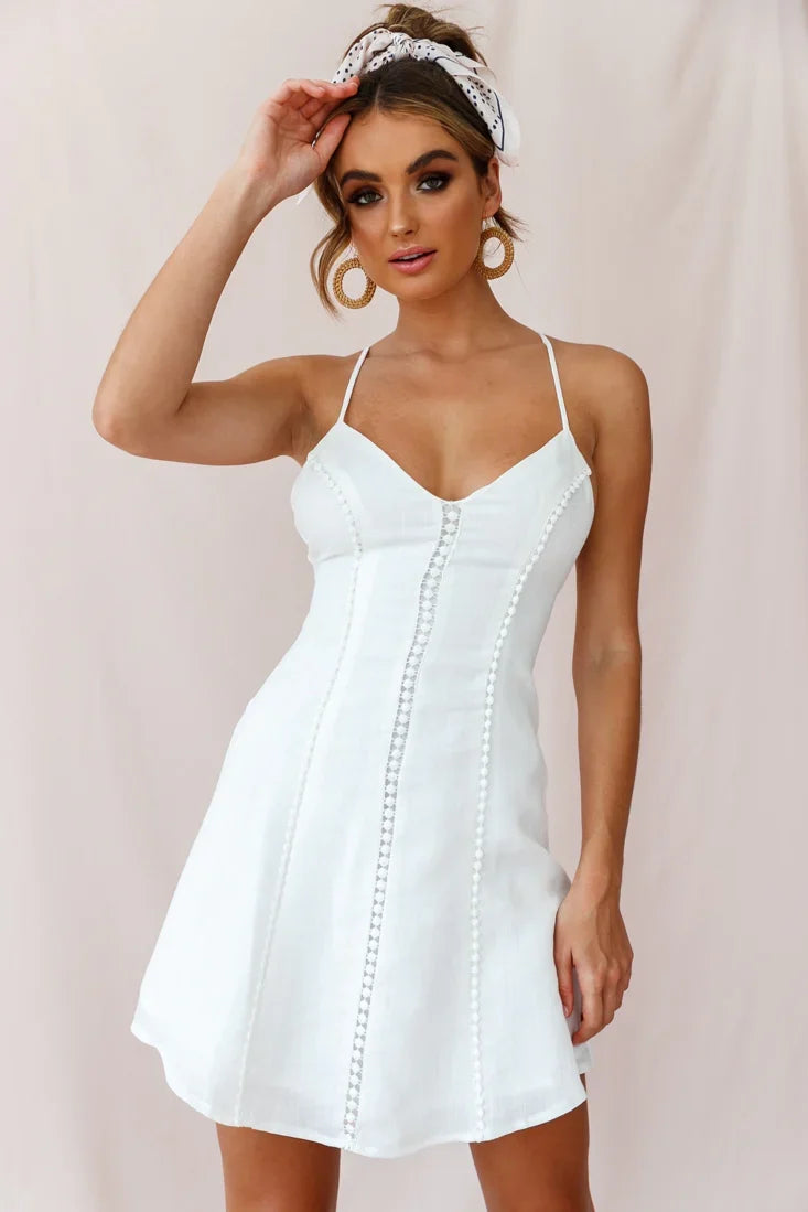 Petunia Tie-Up Back Mini Dress White