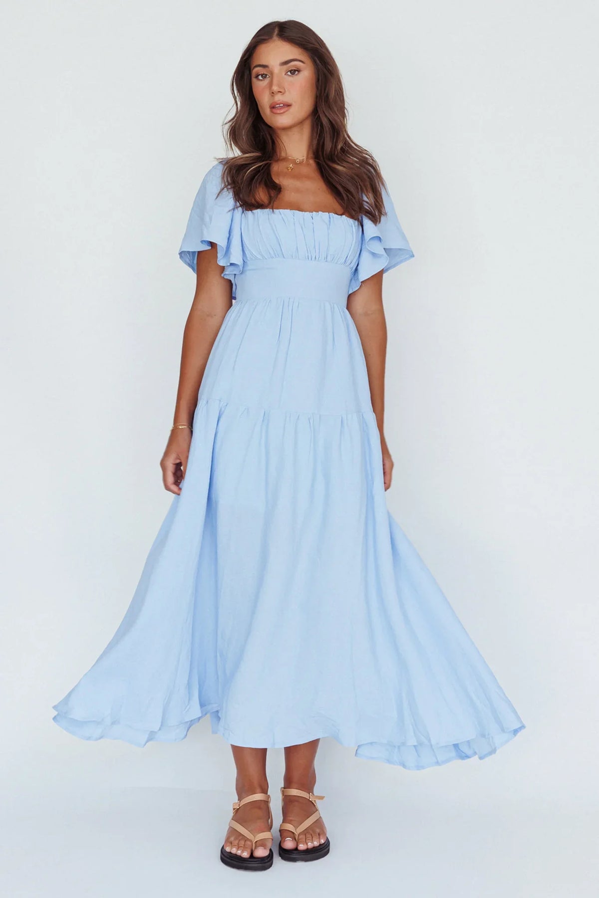 Lula Gathered Bust Midi Dress Blue