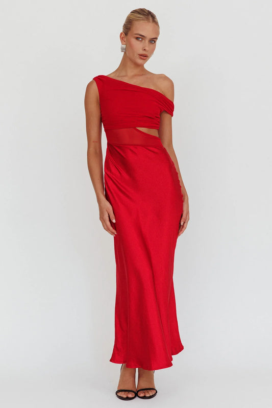 In Blooms Mesh Bodice Maxi Dress Wine