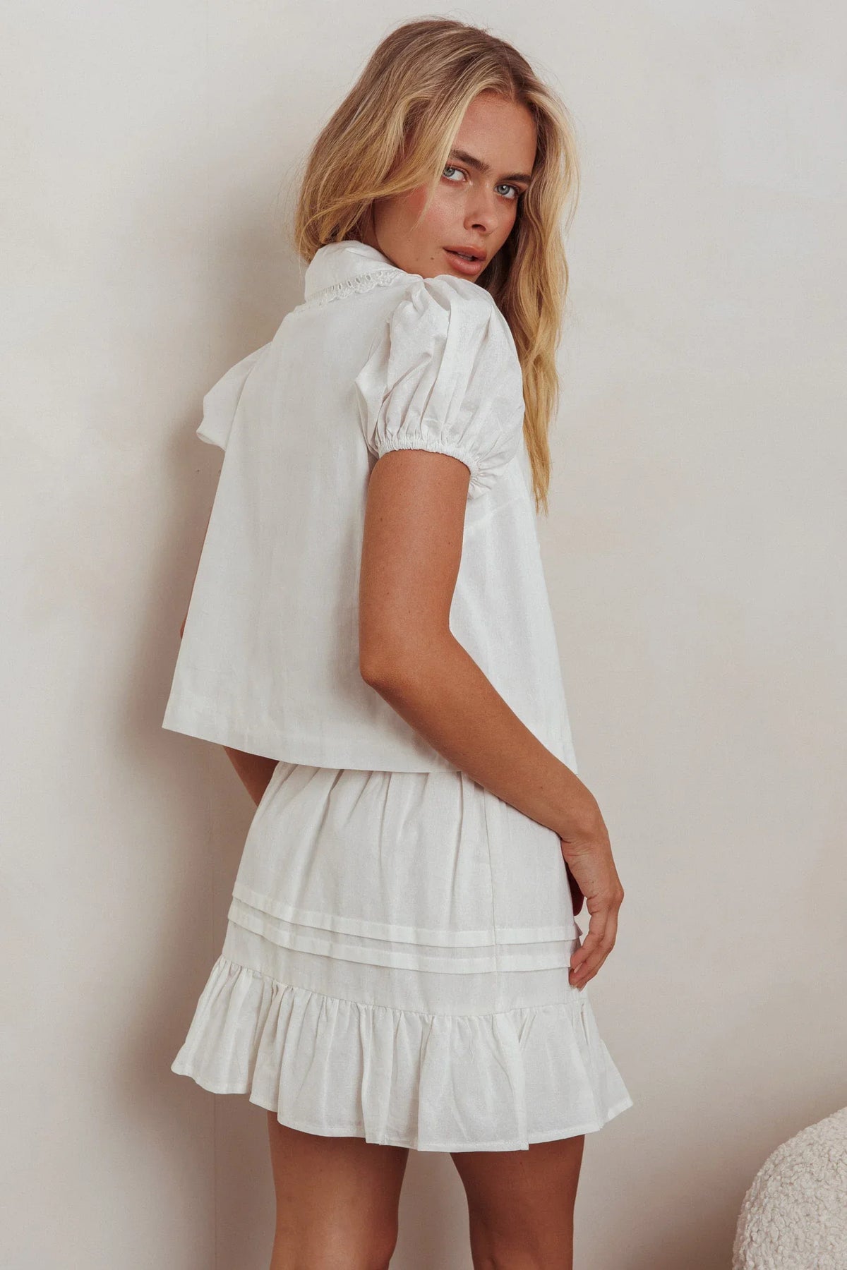 Danessa Frill Hem Pintuck Skirt White