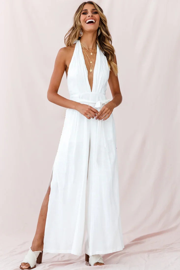 Aruba Wide Leg Halterneck Jumpsuit White
