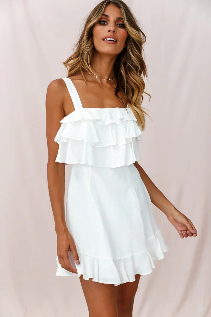 Lucille Tiered Ruffle A-Line Dress White