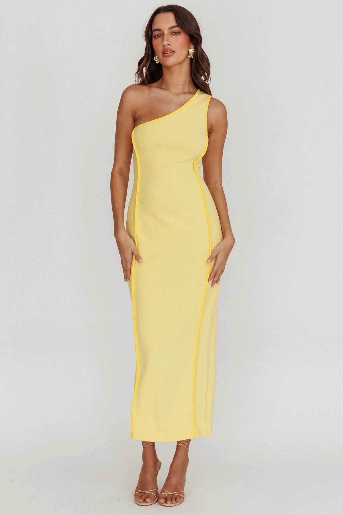 Ivanka One Shoulder Piping Dress Yellow