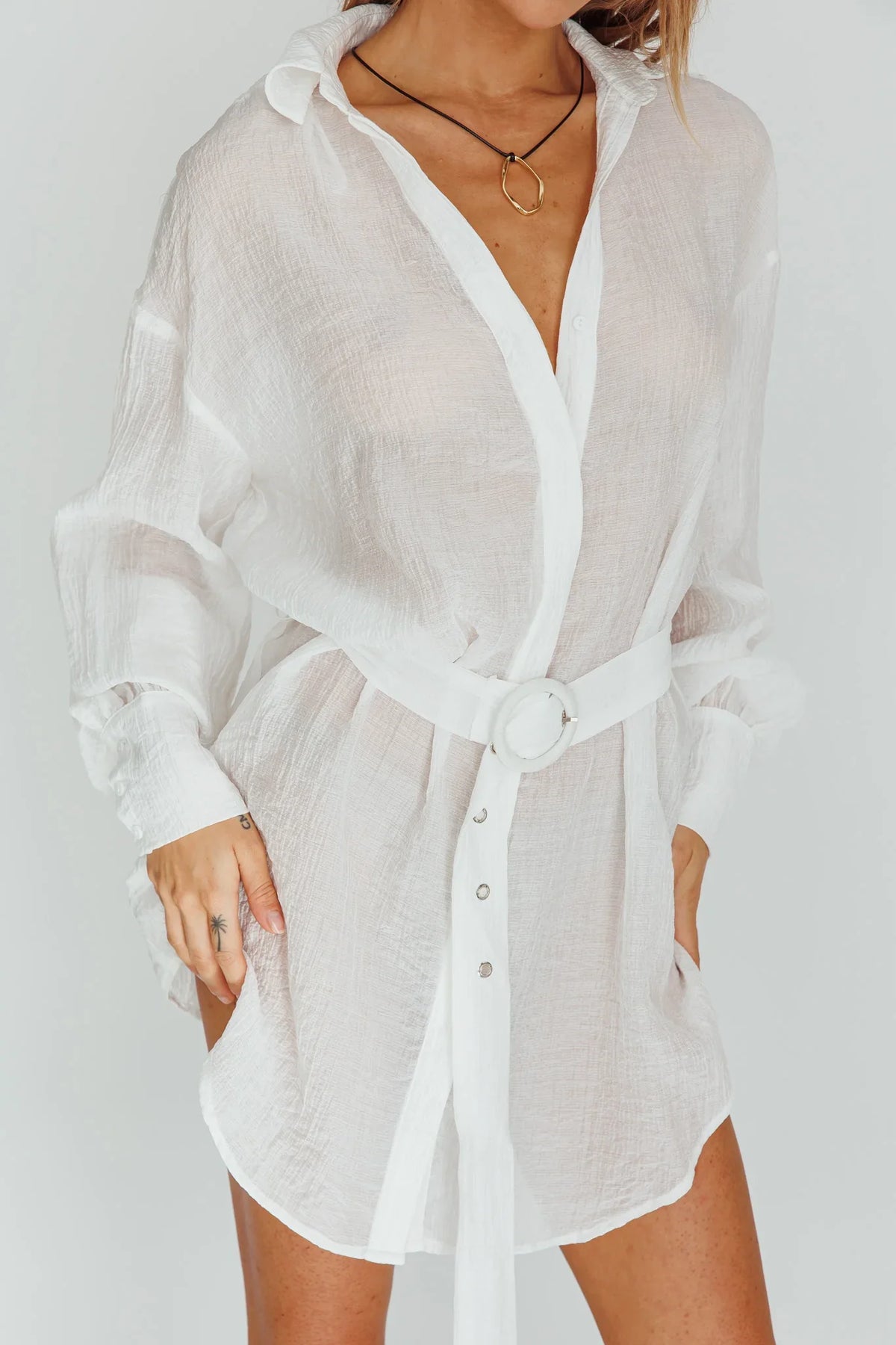 Sady Long Sleeve Shirt Mini Dress White
