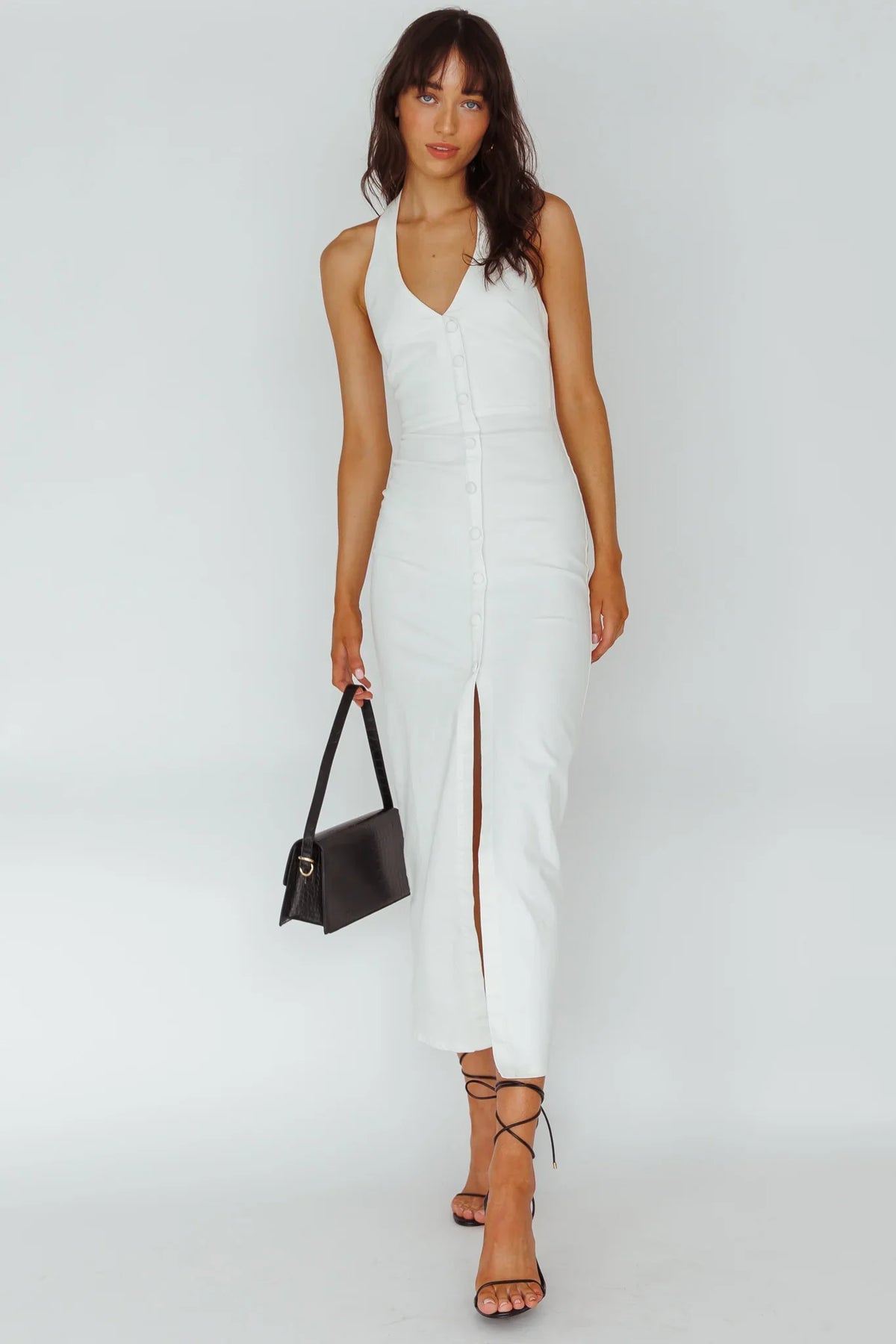 Renita Halterneck Button Maxi Dress White