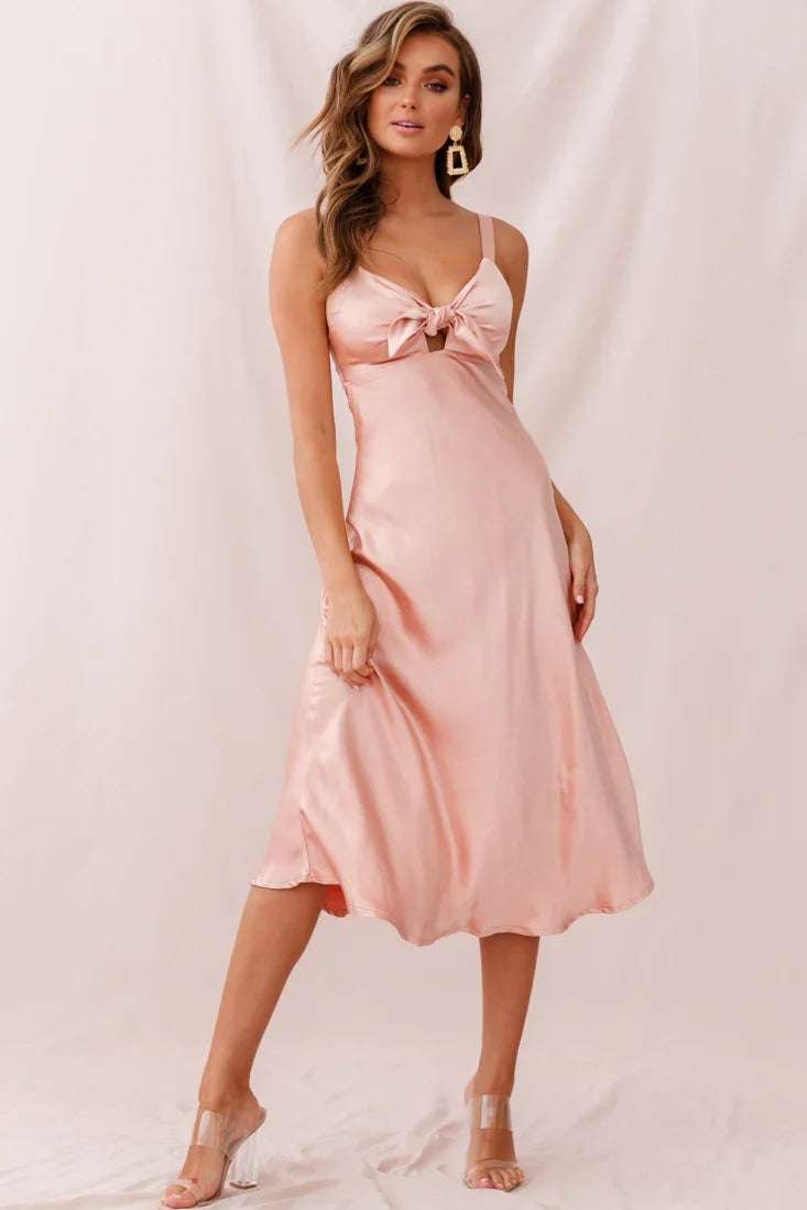 Perfect Day Satin Midi Dress Blush